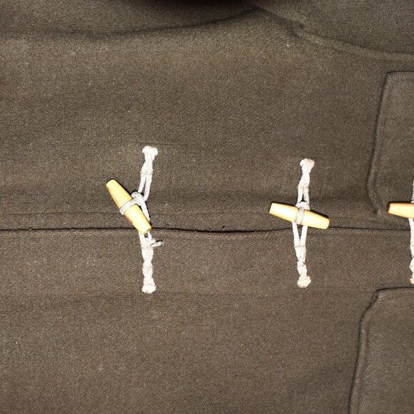 Vintage Gloverall Wool Duffle Coat Green Brown Hooded Made in England Large - Picture 8 of 12